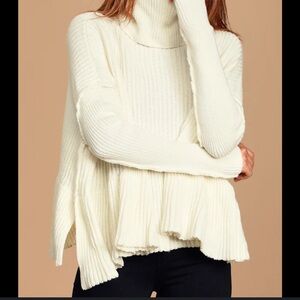 Free People Cream Cowl Neck Sweater - small